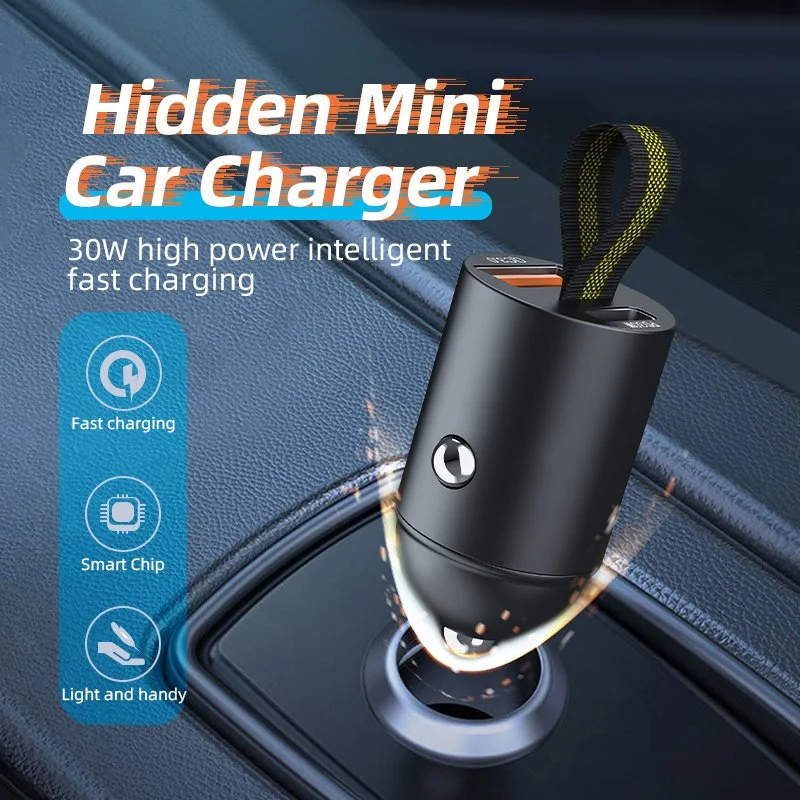 PD 30W Mini USB Car Charger with Dual Port Fast Charging