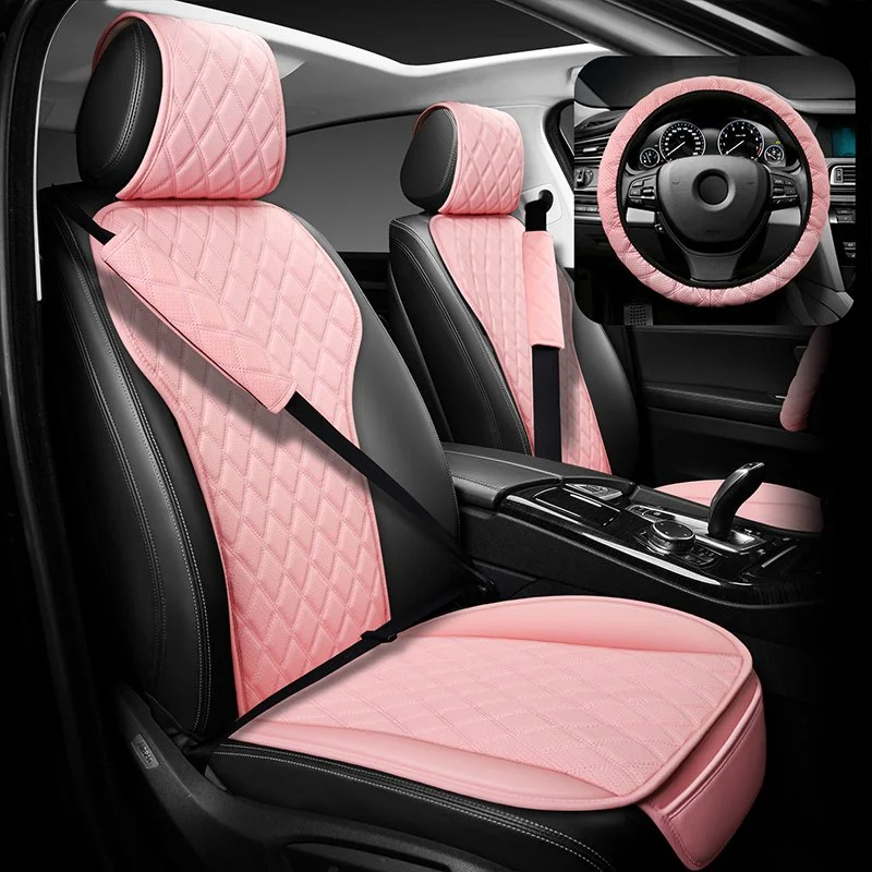 Luxury PU Leather Car Seat Cushion Set with Steering Wheel & Belt Covers