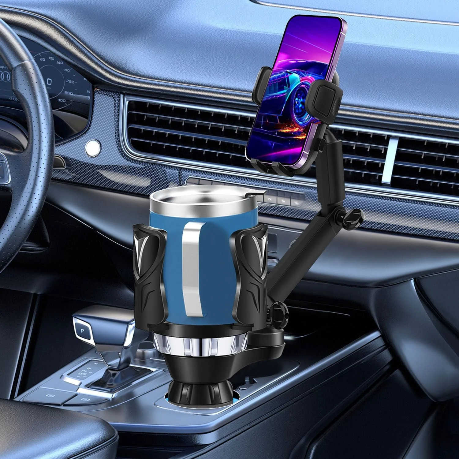2-in-1 Car Cup Holder Phone Mount