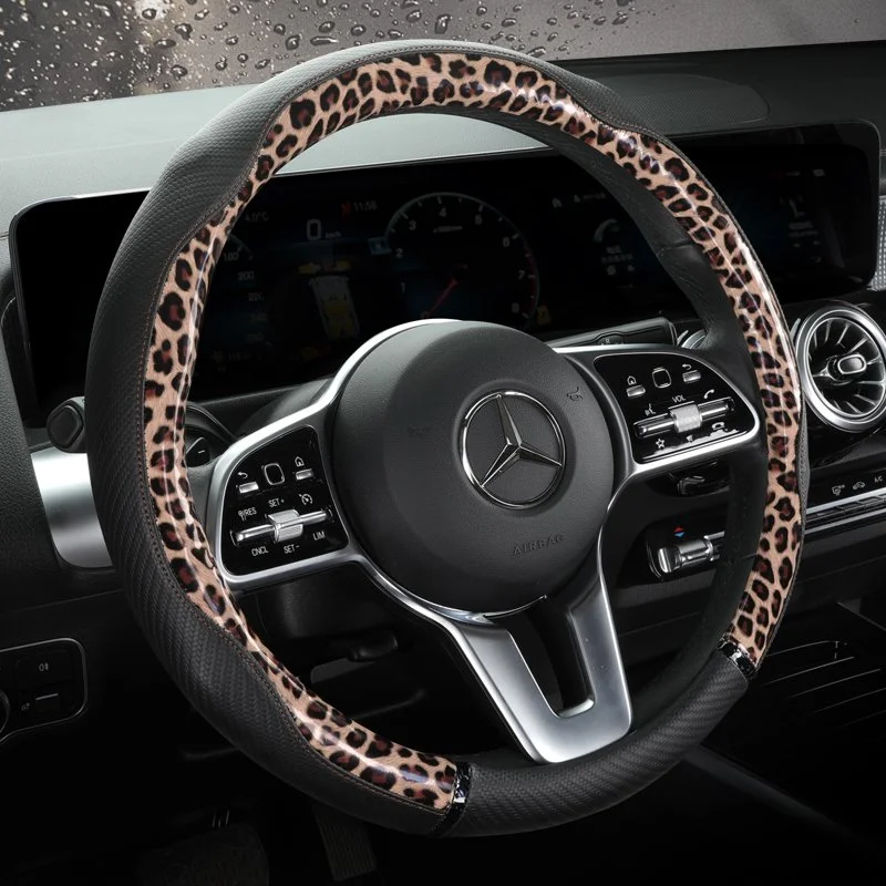 Leopard Print Anti-Slip Leather Steering Wheel Cover