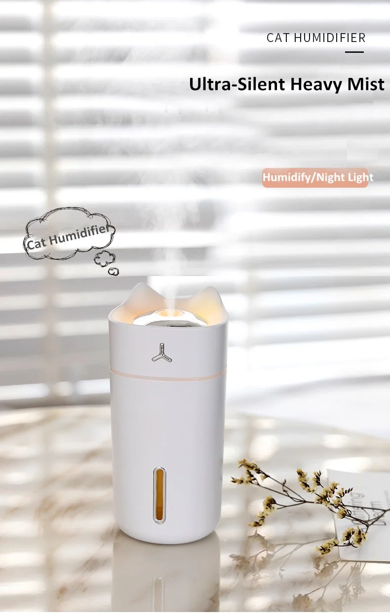 Adorable Cat USB Ultrasonic Humidifier & Aroma Diffuser with Night Light