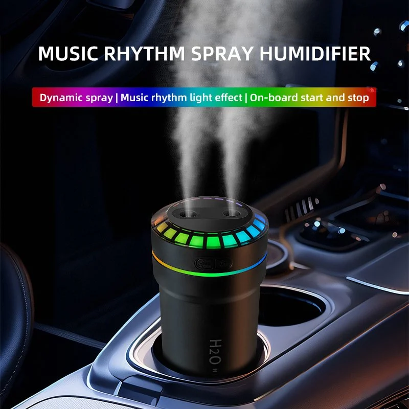 300ML Double Spray USB Car Humidifier with Music Rhythm & Mood Light