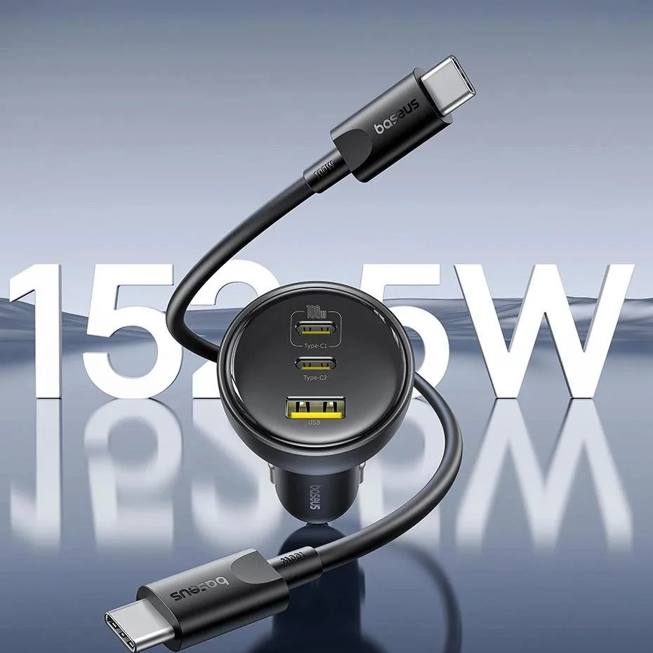 152.5W Triple Port Fast Car Charger with 100W USB-C PD & RGB Light