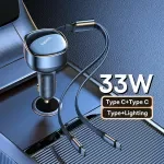 2-in-1 Retractable Car Charger 30W Fast Charging with Dual Cables