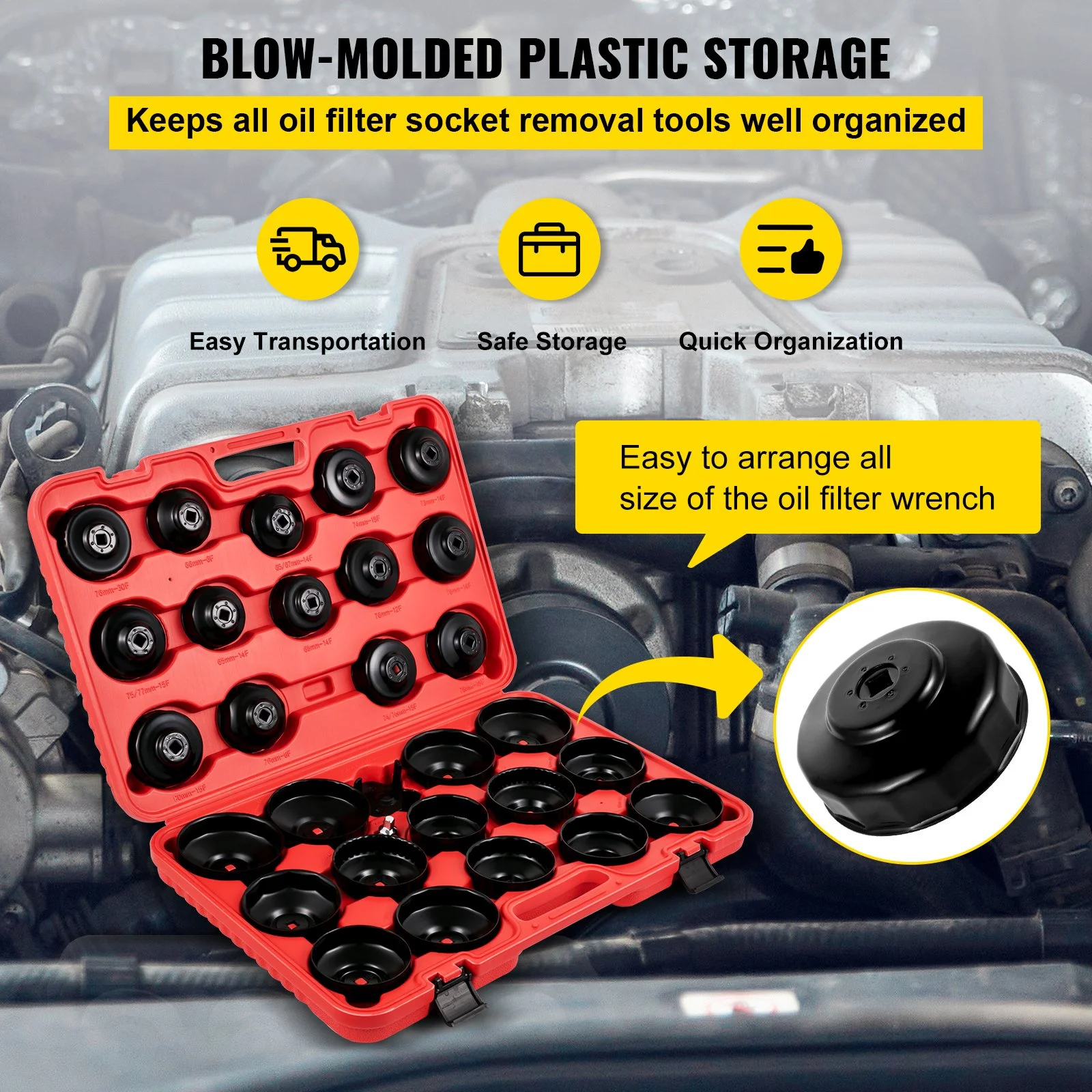 30-Piece Oil Filter Socket Set – Low Profile Cap Wrench Kit for Car Repairs