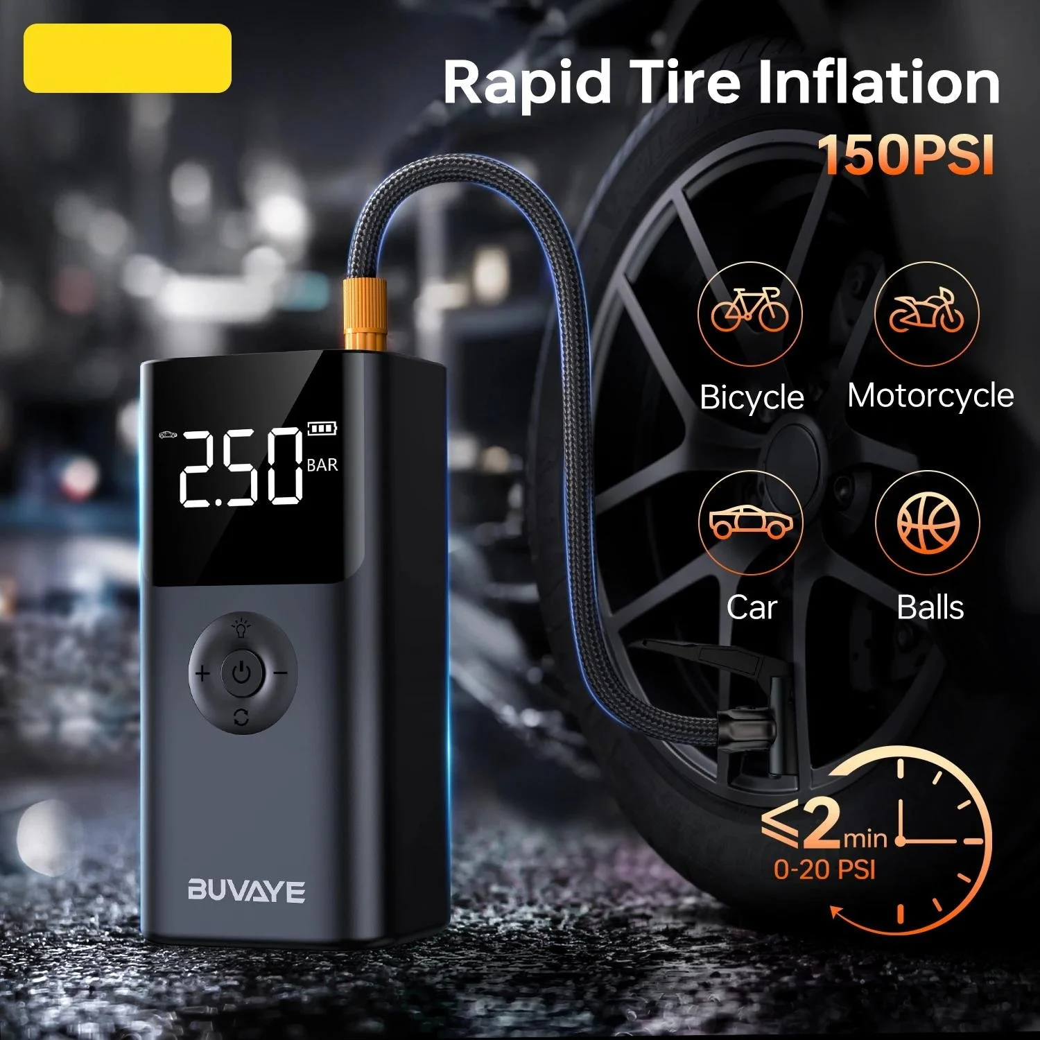 Portable 2500A Car Jump Starter with 150PSI Air Pump & Power Bank – 12V