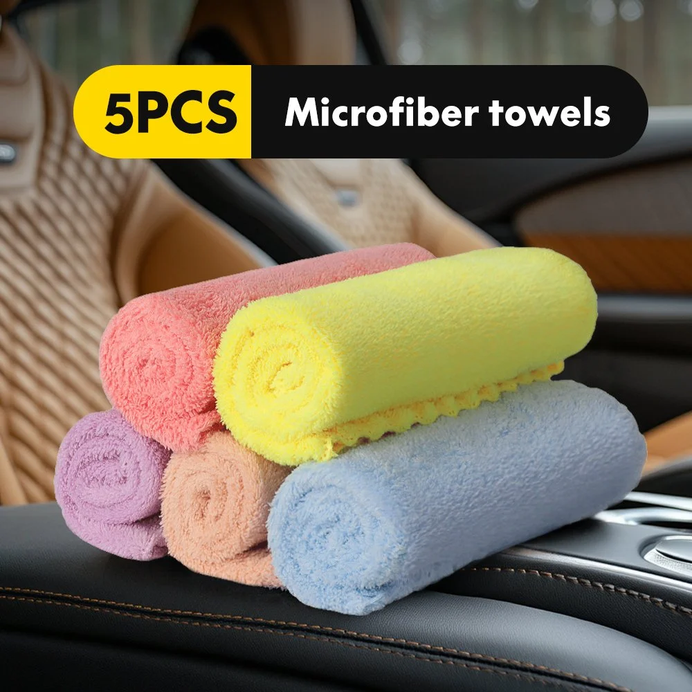 Lint-Free Coral Velvet Car Wash Towels 12x12in – 5 Pack Deep Cleaning Set