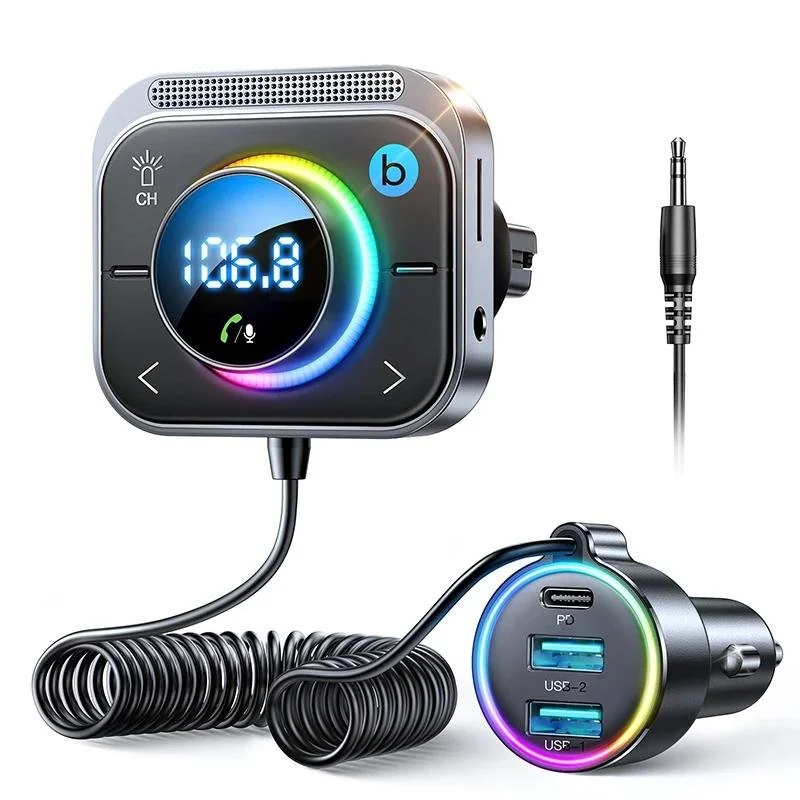 Bluetooth 5.3 Car FM Transmitter with AUX, Bass Boost & 3-Port Fast Charging