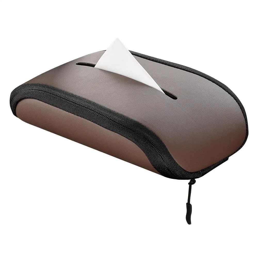 Car Back Seat Tissue Holder - PU Leather Napkin Box for Center Console, Armrest, and Sun Visor