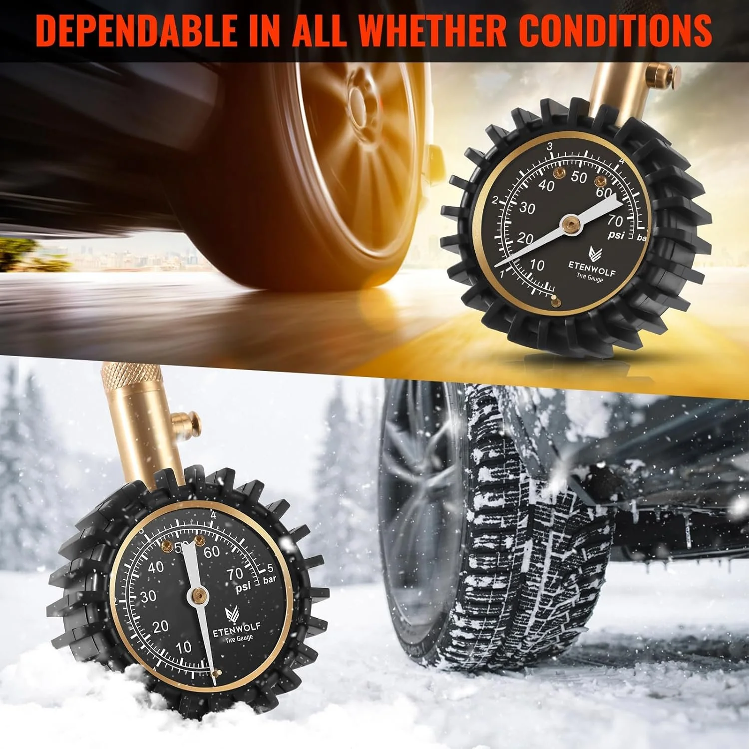 Heavy-Duty Tire Pressure Gauge with Glow Dial – 75 PSI Mechanical Tester