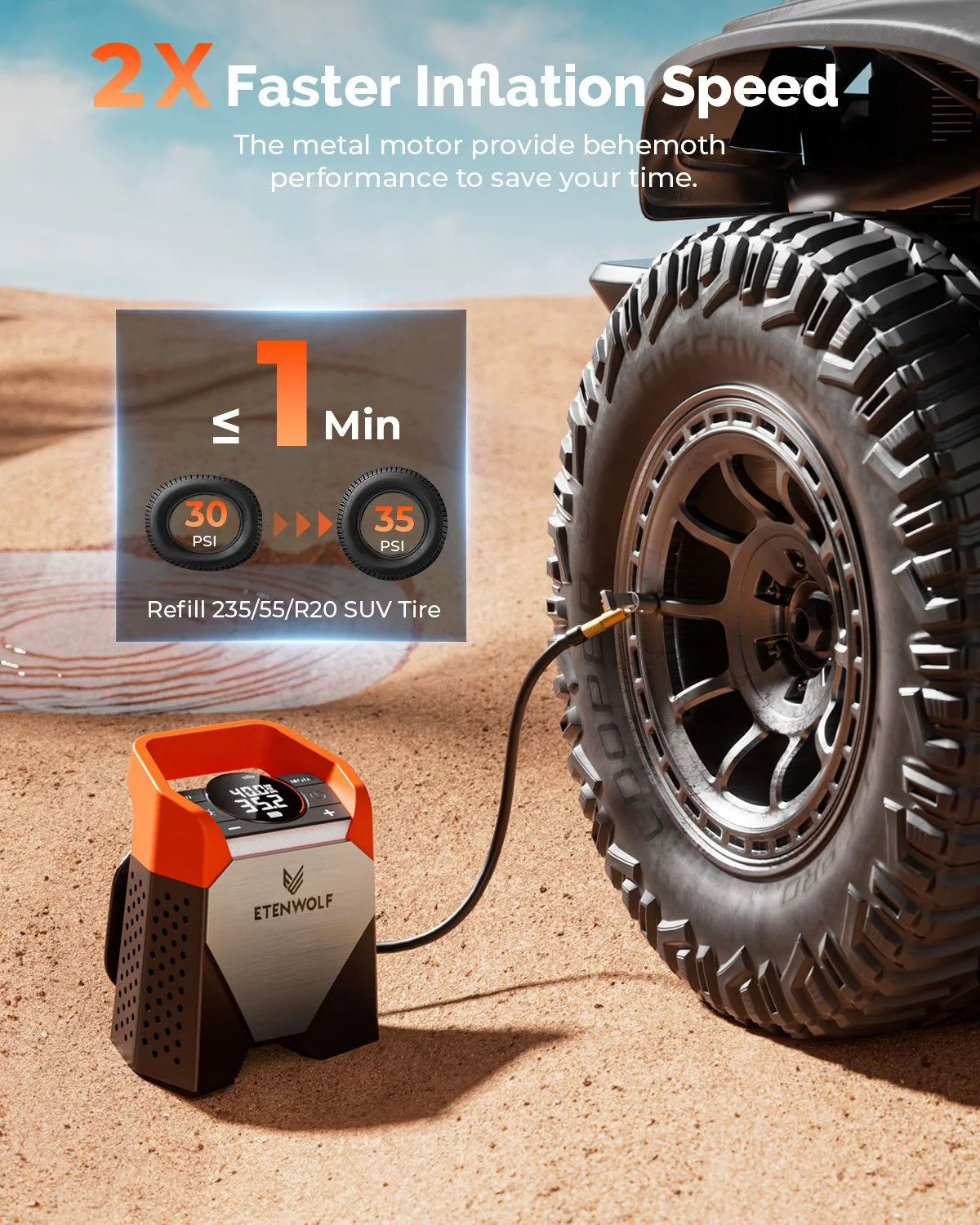 Heavy-Duty 160PSI Portable Tire Inflator with 15600mAh Battery & Fast Pump
