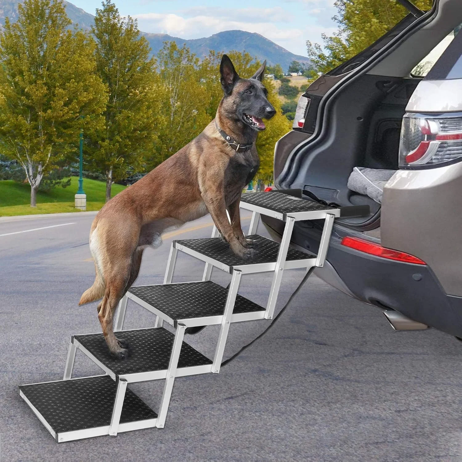 Folding Aluminum Dog Car Ladder – Lightweight Pet Step Stairs for SUVs & Cars