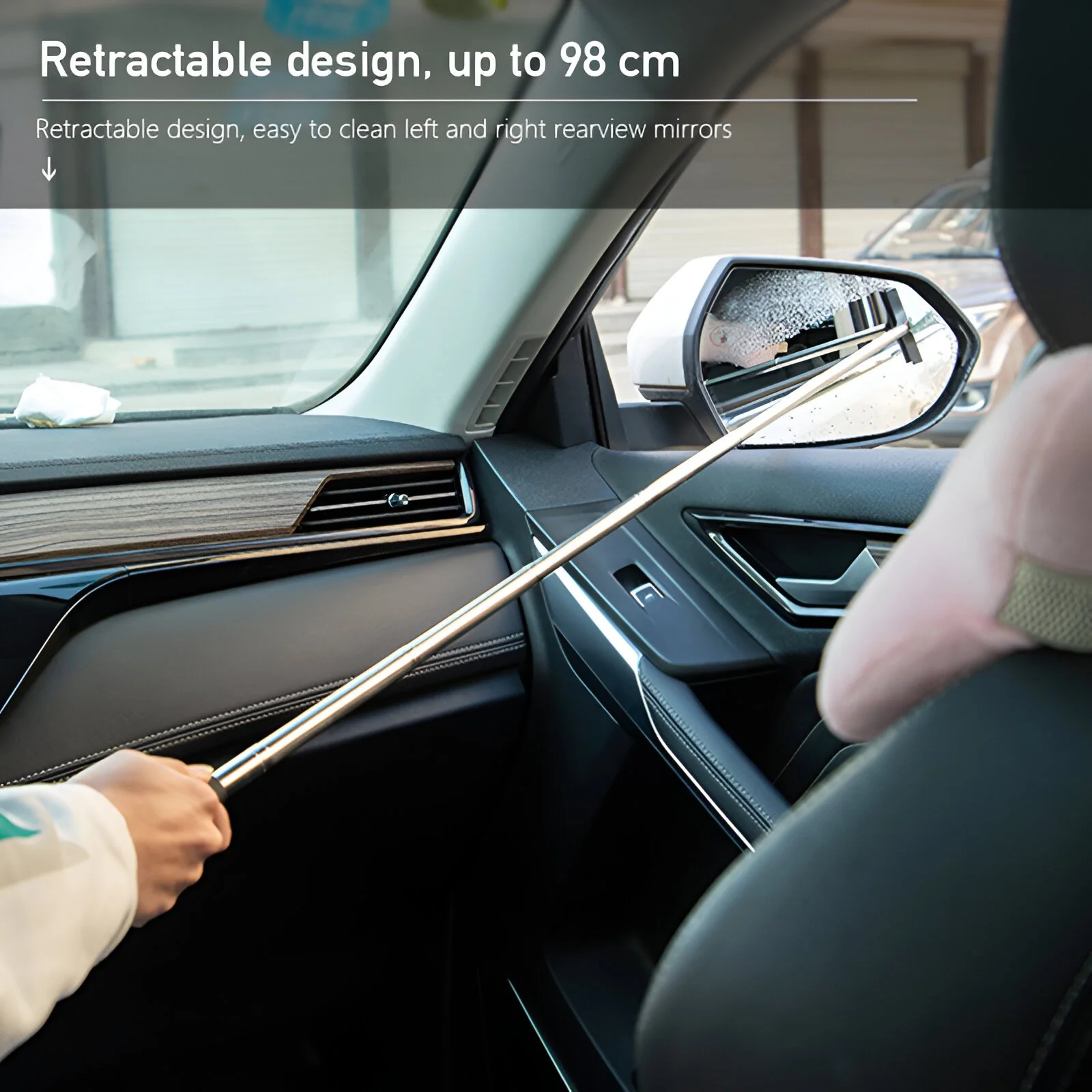 Telescopic Rearview Mirror Wiper with Extendable Handle – Car Cleaning Tool