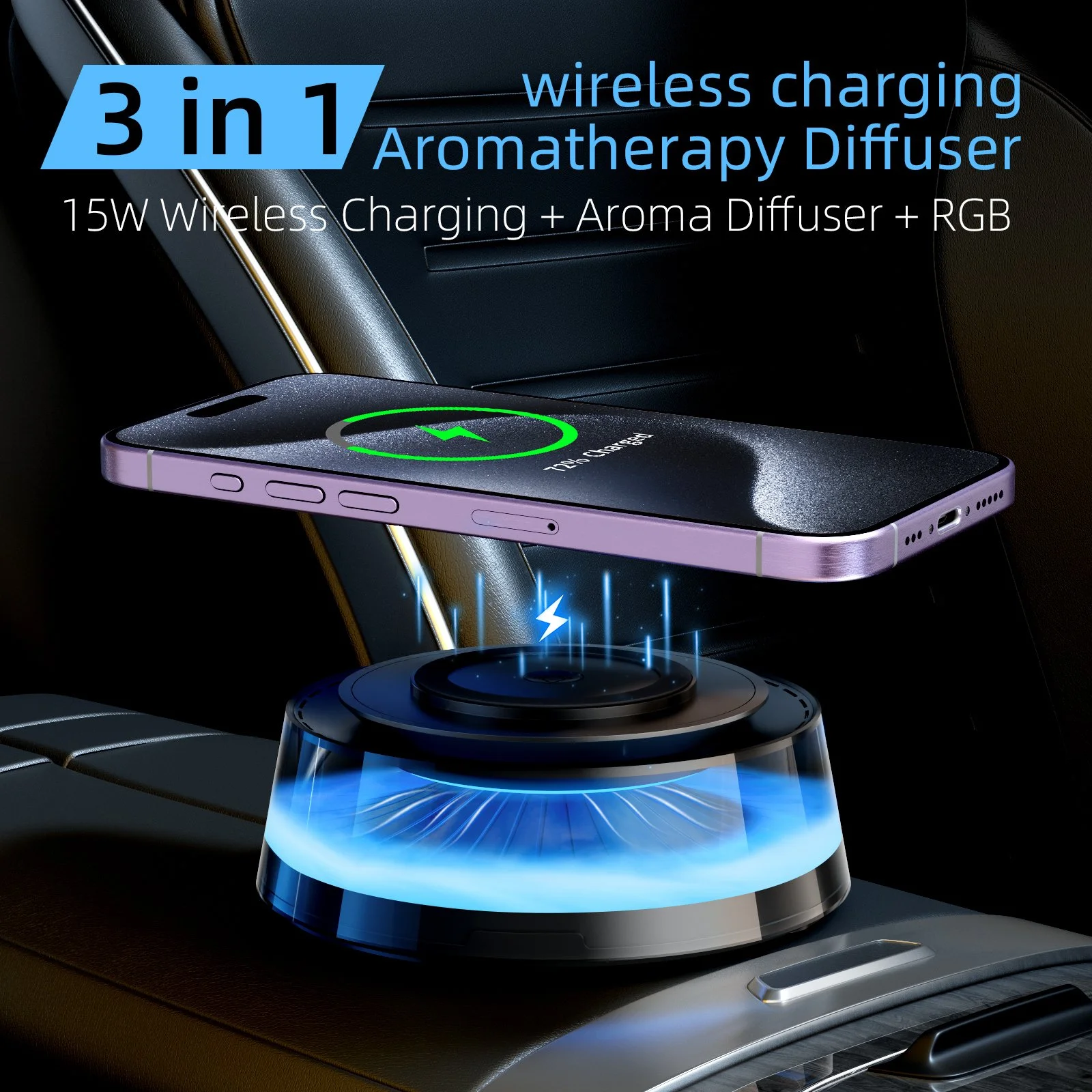 15W Wireless Charging Aroma Diffuser with RGB Light & Smart Scent Spray