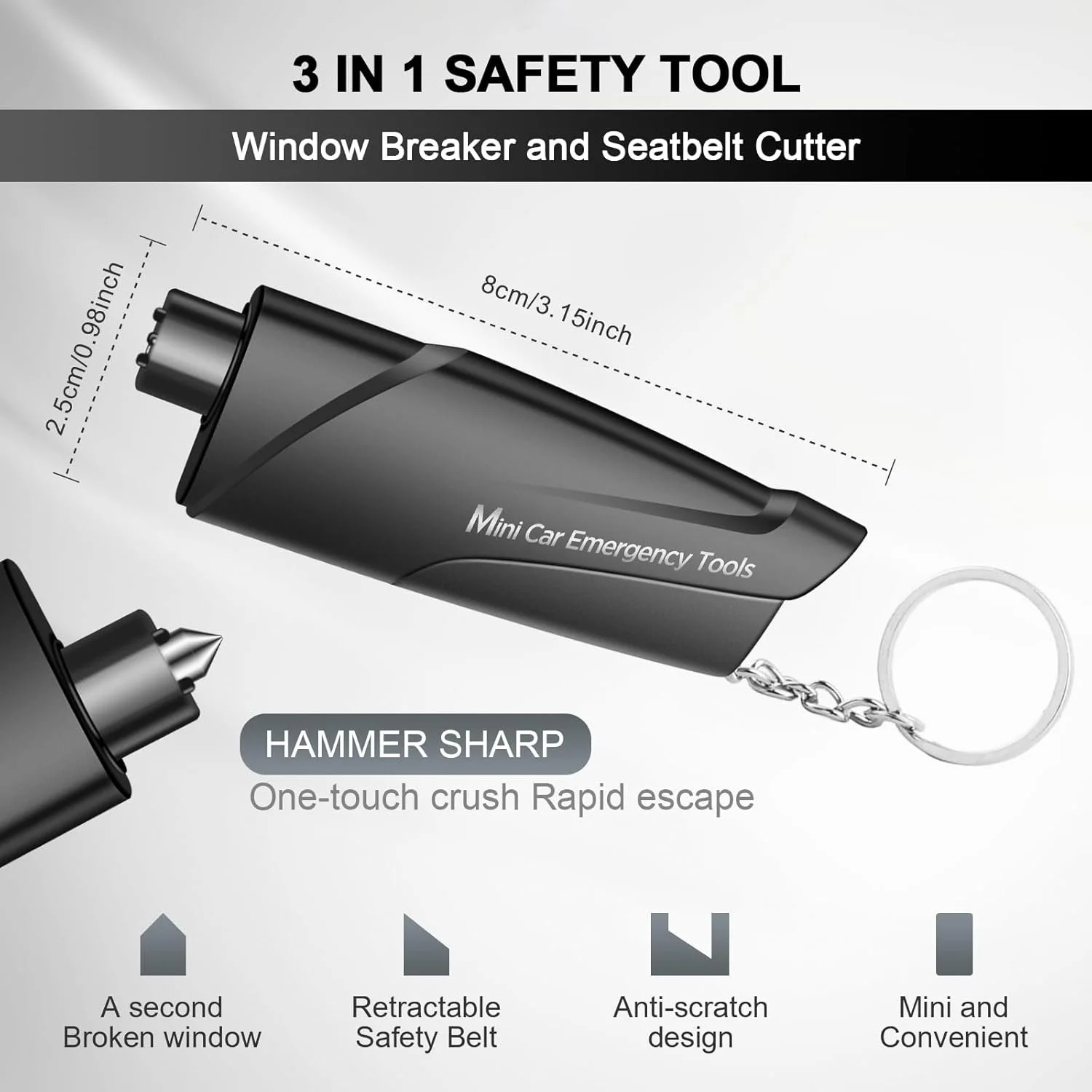 Portable Emergency Car Window Breaker & Seat Belt Cutter Keychain Tool