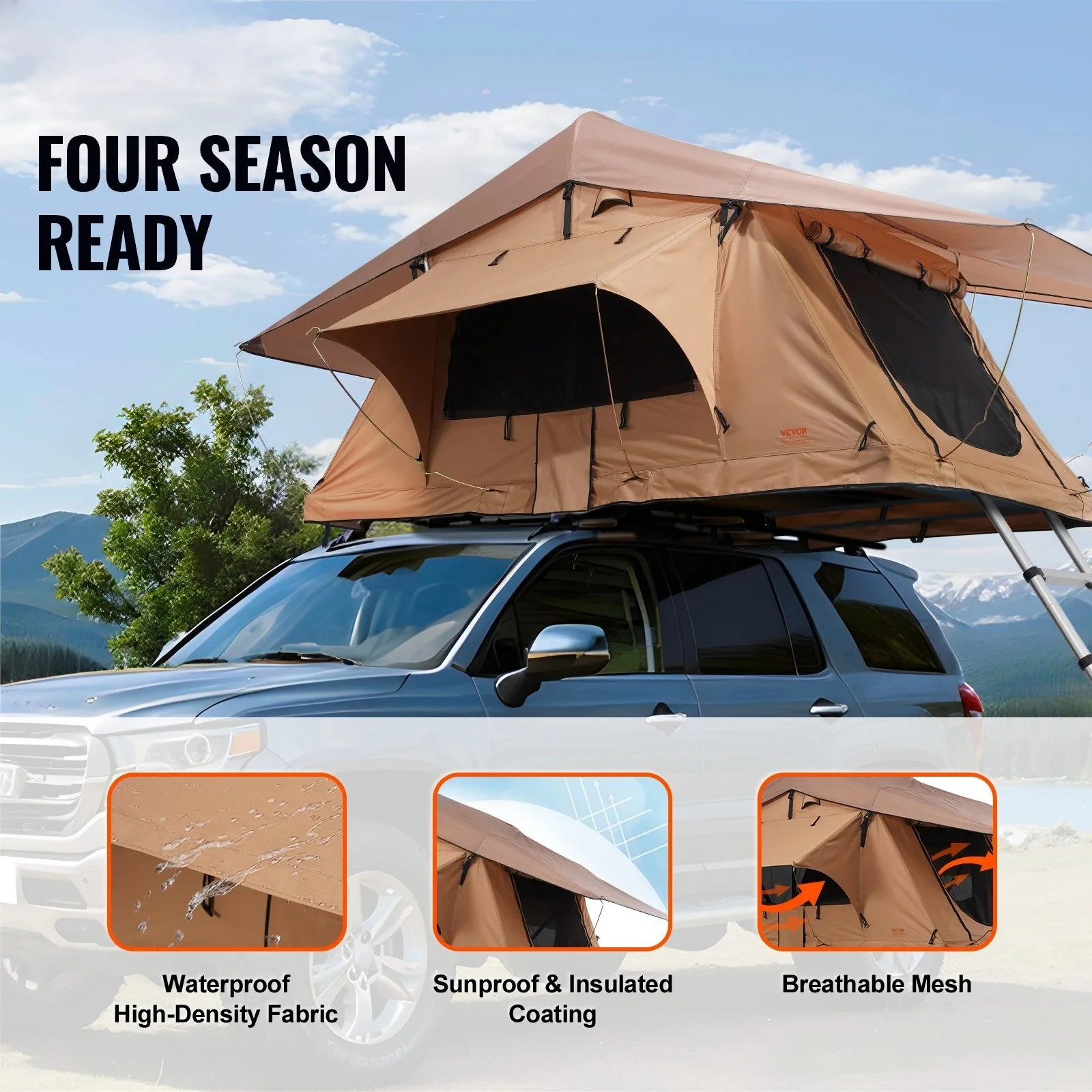 Hardshell Rooftop Tent with Telescopic Ladder & Mattress for SUV Jeep Truck