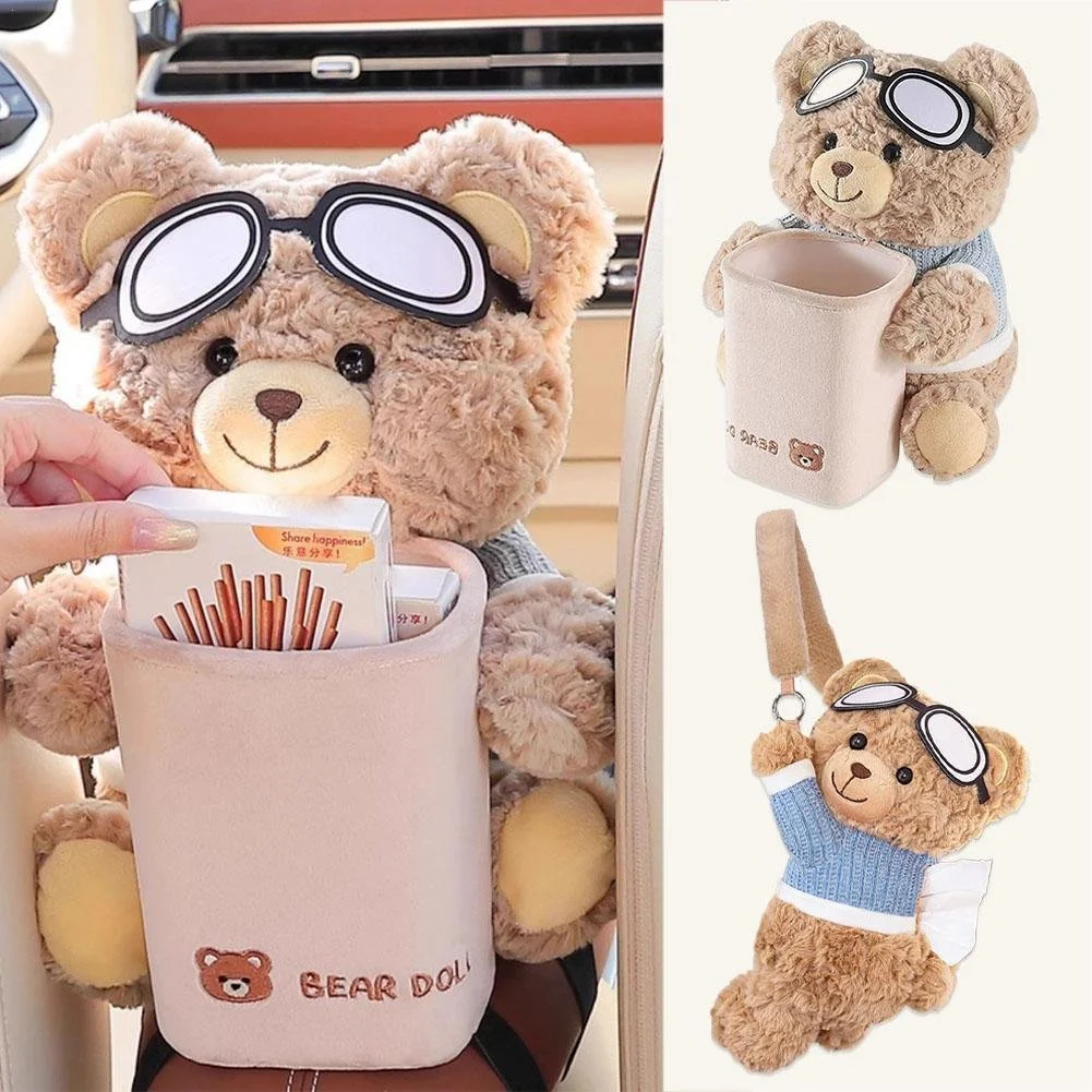 Plush Car Armrest Tissue Box & Trash Bin – Cute 2-in-1 Car Organizer