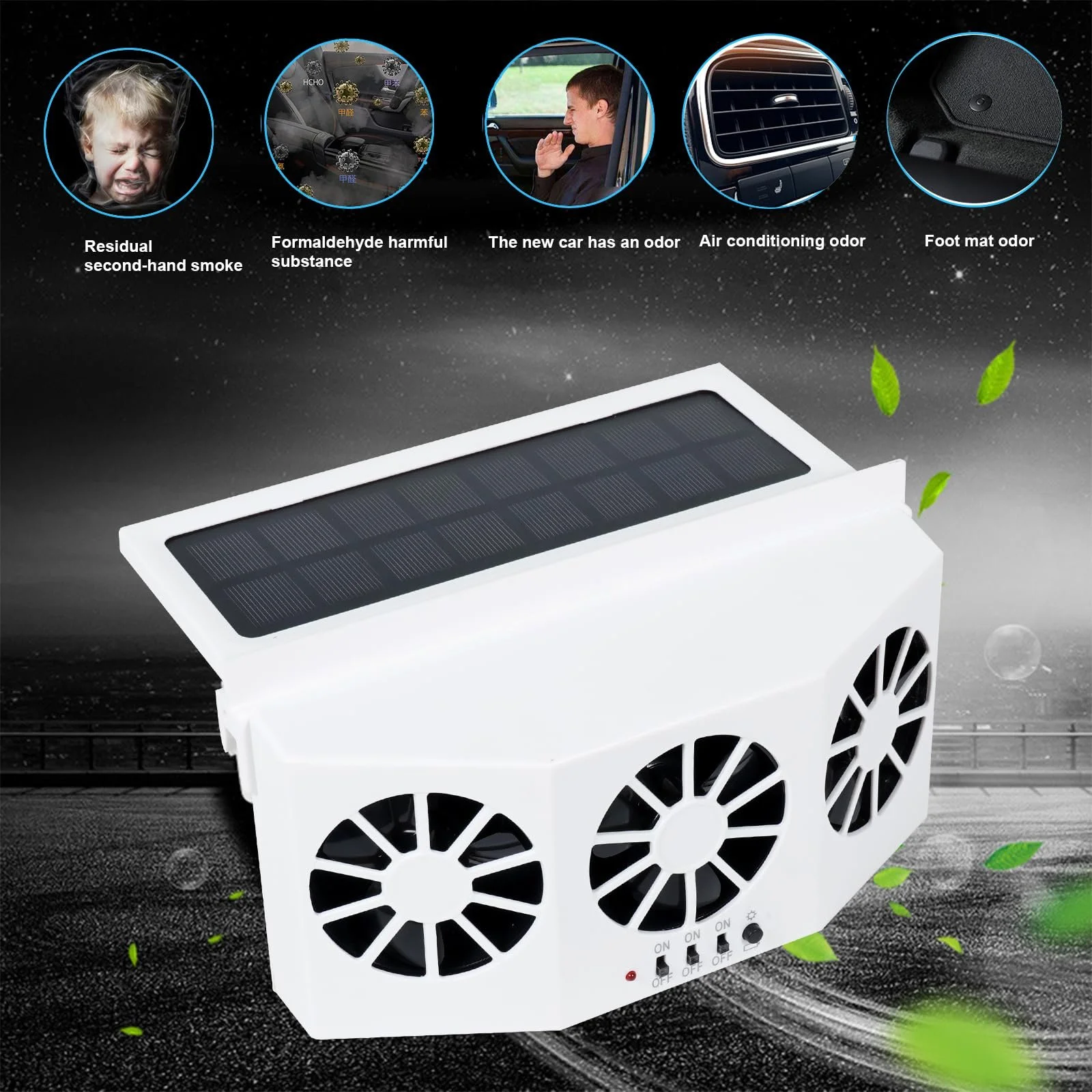 Car Exhaust Fan USB Rechargeable Solar Air Circulation Cooling & Ventilation Fan