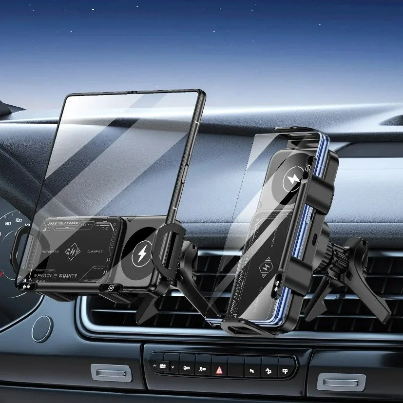 360° Rotating Wireless Car Charger Stand with Fast Charging & Phone Holder