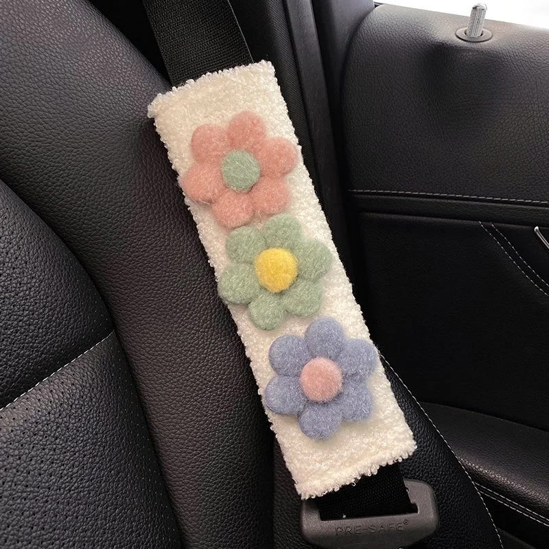 Soft Plush Flower Car Seat Belt Cover – Cute 3D Shoulder Strap Cushion