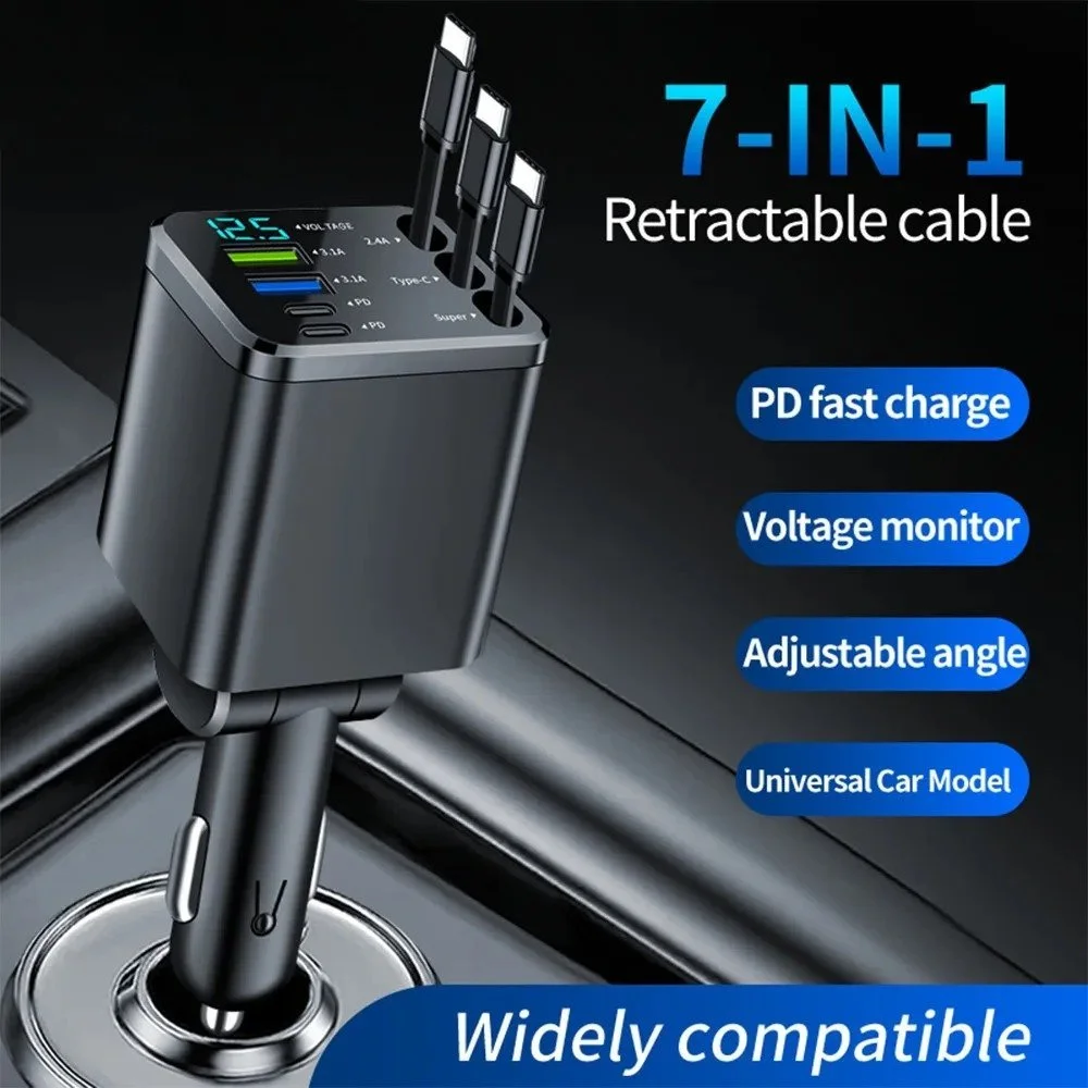 7-in-1 Fast Car Charger with Retractable Cable