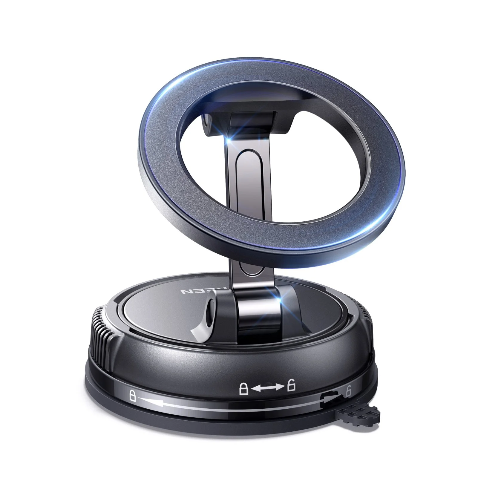 Magnetic Car Phone Mount with Dashboard Suction & 360° Rotation for iPhone & Android