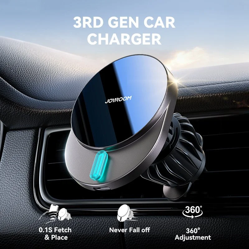 15W Magnetic Car Phone Holder & Fast Wireless Charger for iPhone 16/15/14/13/12