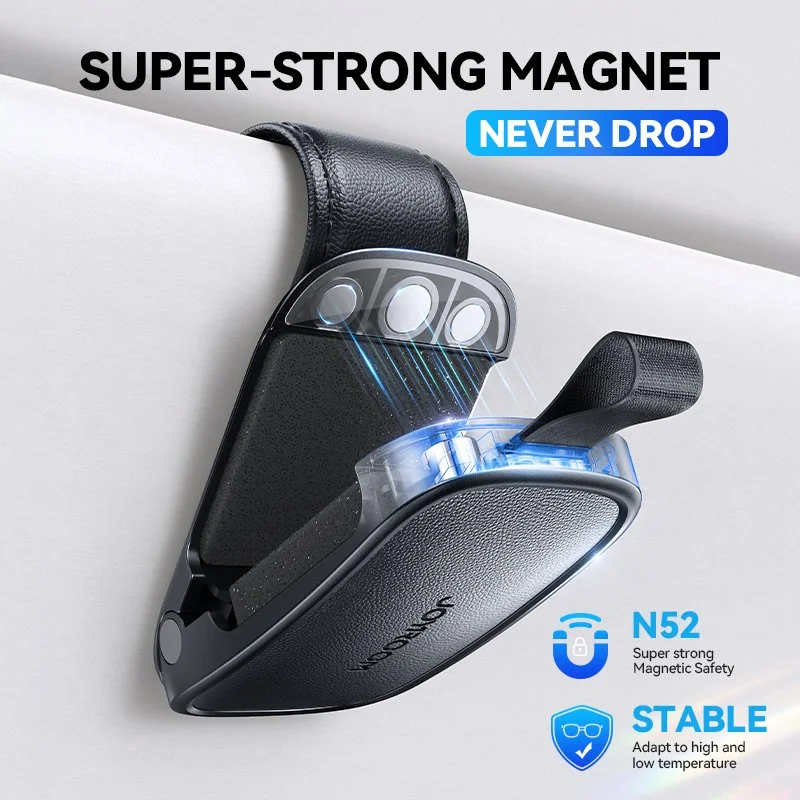 Universal Car Sun Visor Glasses Clip with Magnetic Lock & Leather Finish