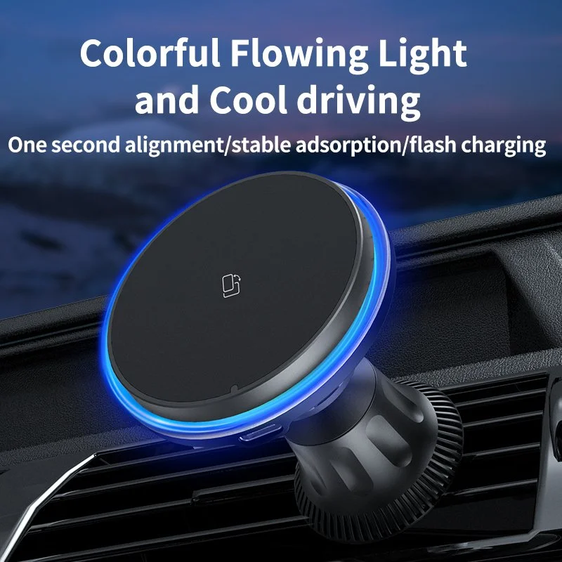 15W Magnetic Wireless Car Charger with Air Vent Phone Holder & Colorful LED