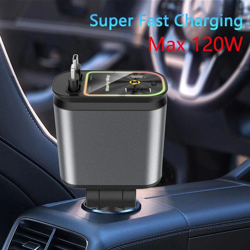120W 4-in-1 Car Charger with Starry Projector & Dual Fast Charge Cables