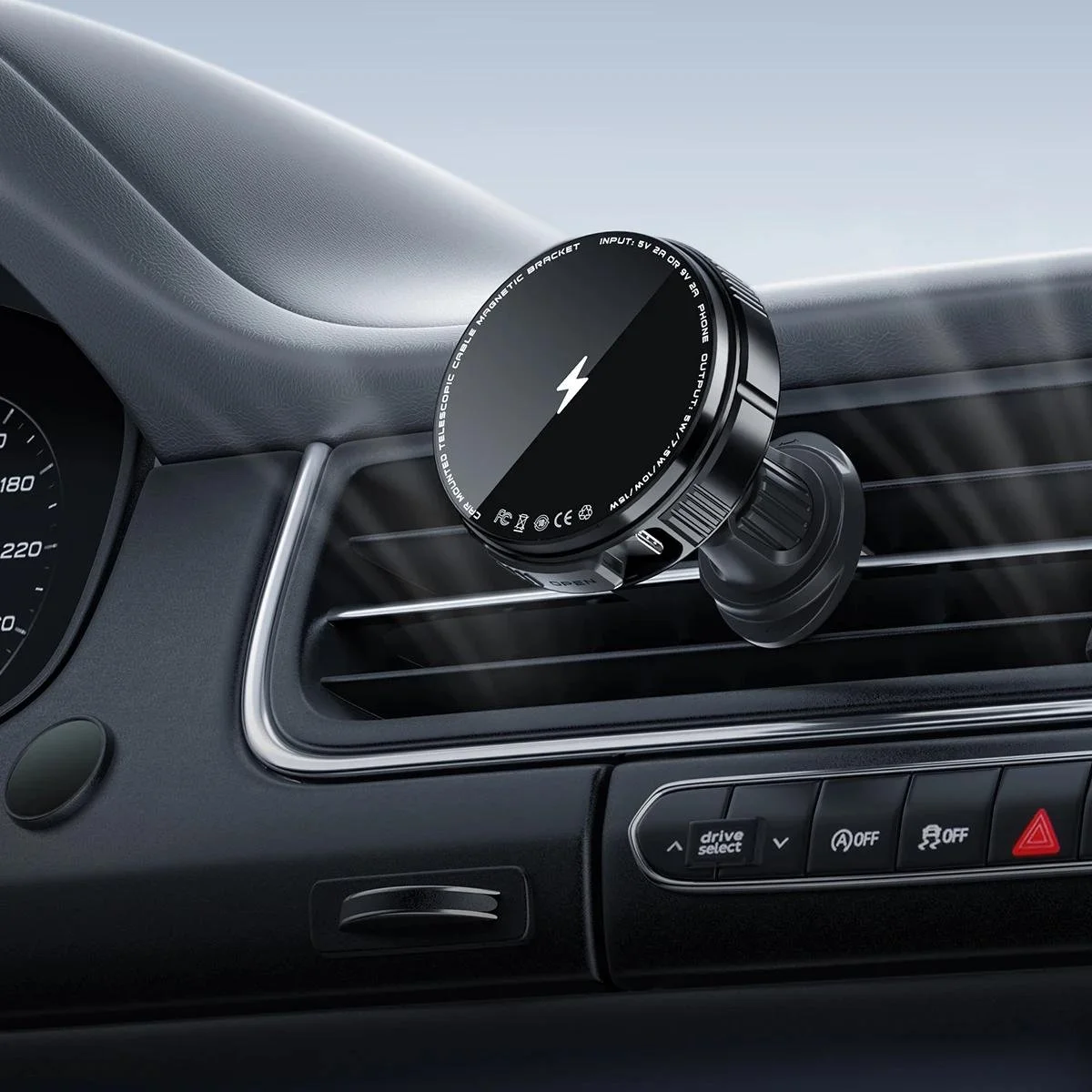 15W Magnetic Wireless Car Charger & Phone Holder with Retractable Cable