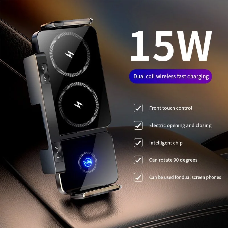 15W Wireless Car Charger Mount with Auto Rotation & Fast Charging