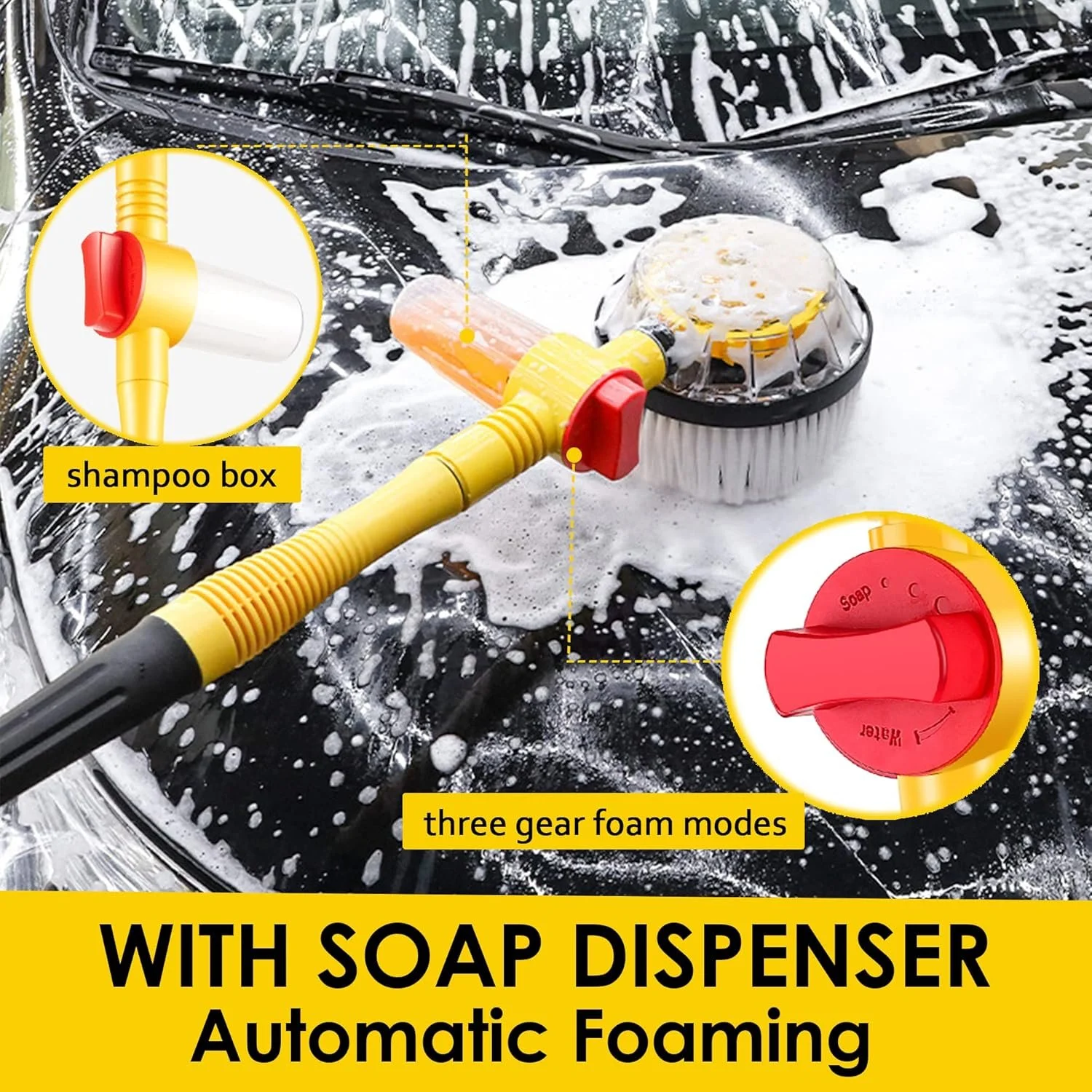 360° Rotating Car Wash Brush with Automatic Foaming & High-Pressure Cleaning