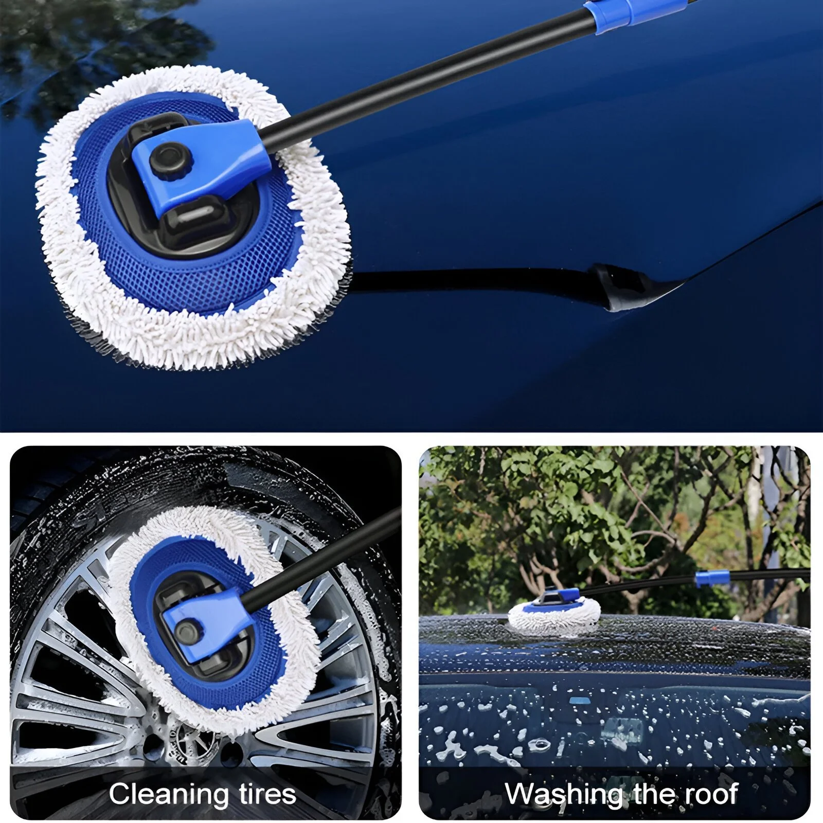 4-Section Telescopic Car Wash Brush with Long Handle & Chenille Cleaning Head