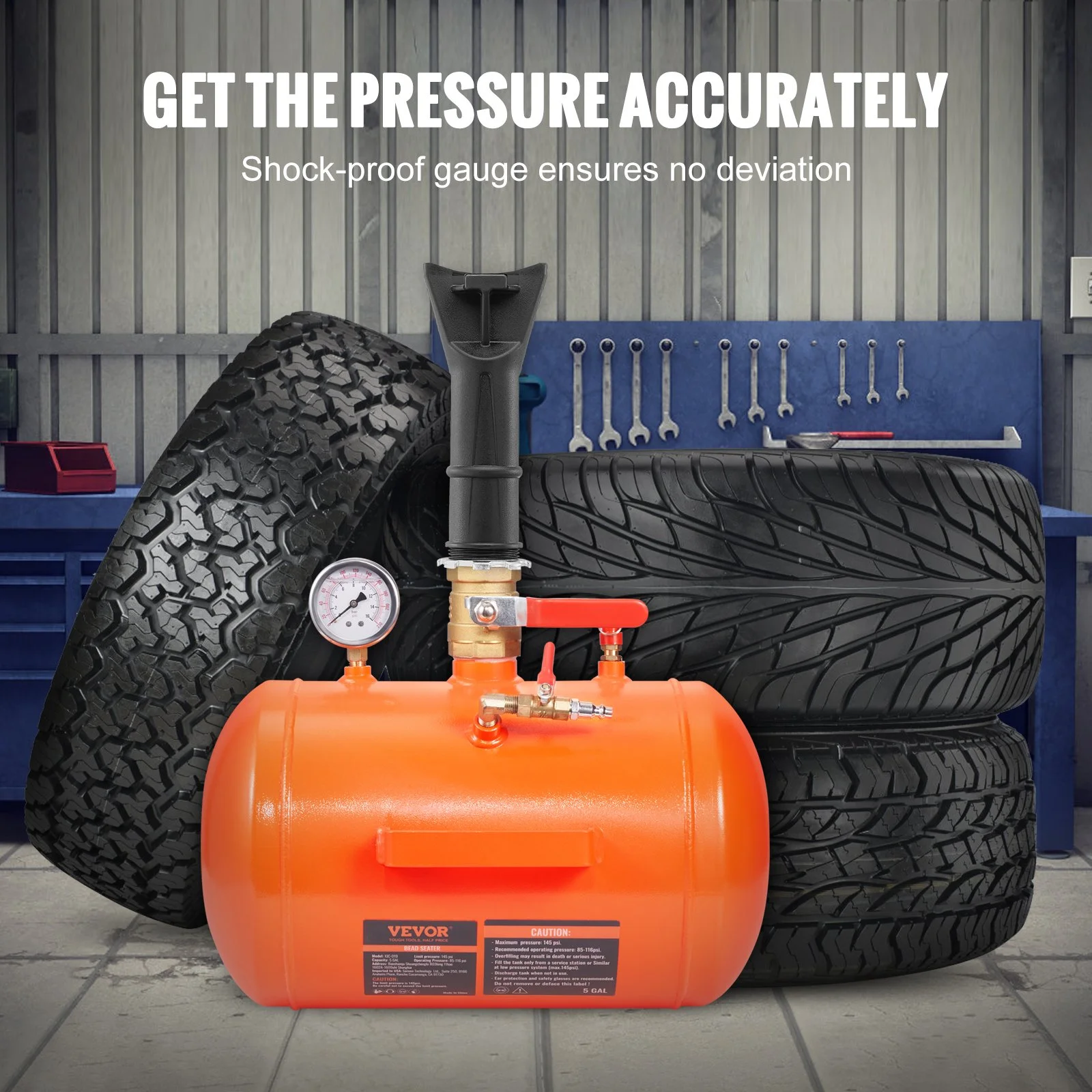 Heavy-Duty 5 Gallon Air Tire Bead Seater with 145 PSI Pressure Inflator Tank