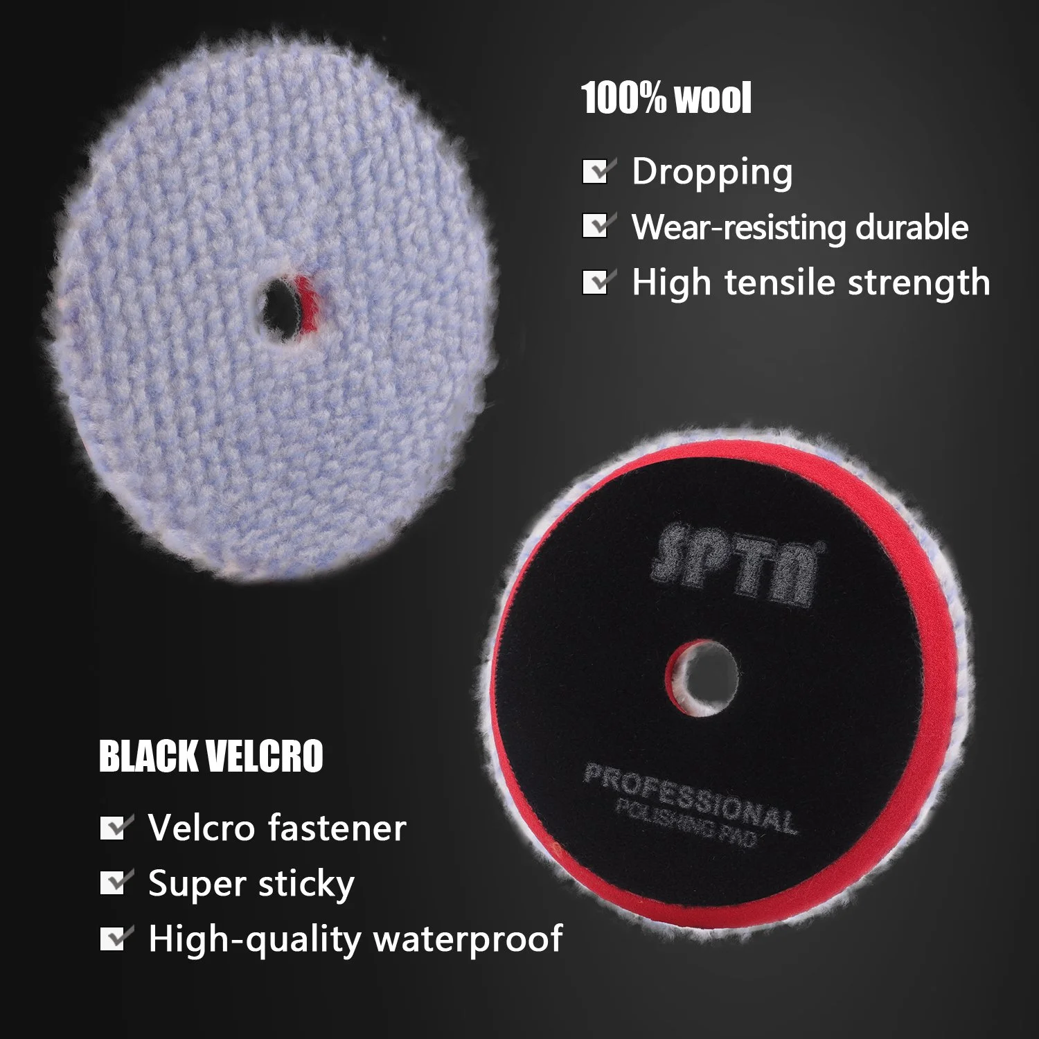 5-Inch Blue Medium Cut Wool Polishing Pad with Hook & Loop Backing for Car Buffing