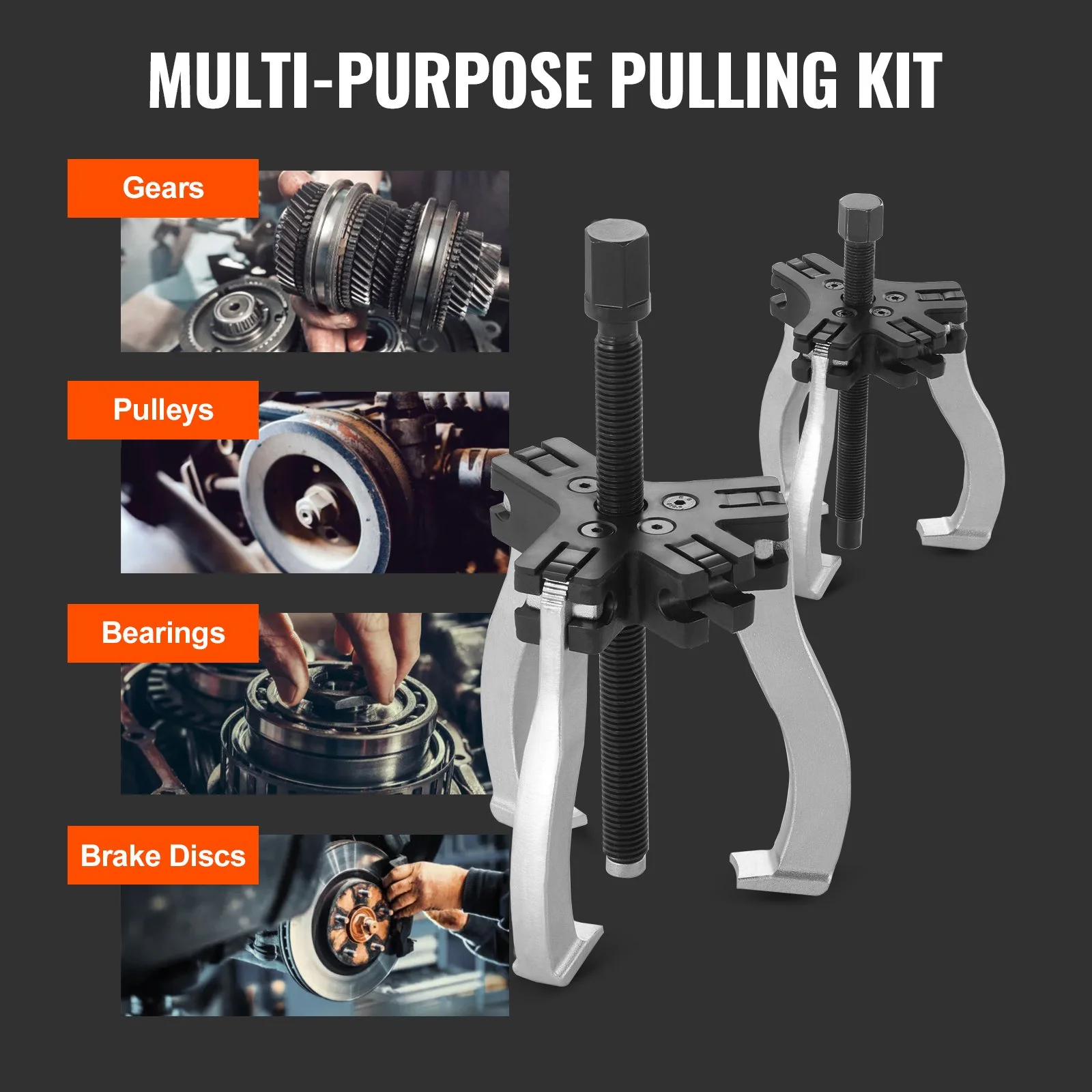 3" & 7" Reversible Gear Puller Set - 2 & 3 Jaw Pullers for Auto & Mechanical Work