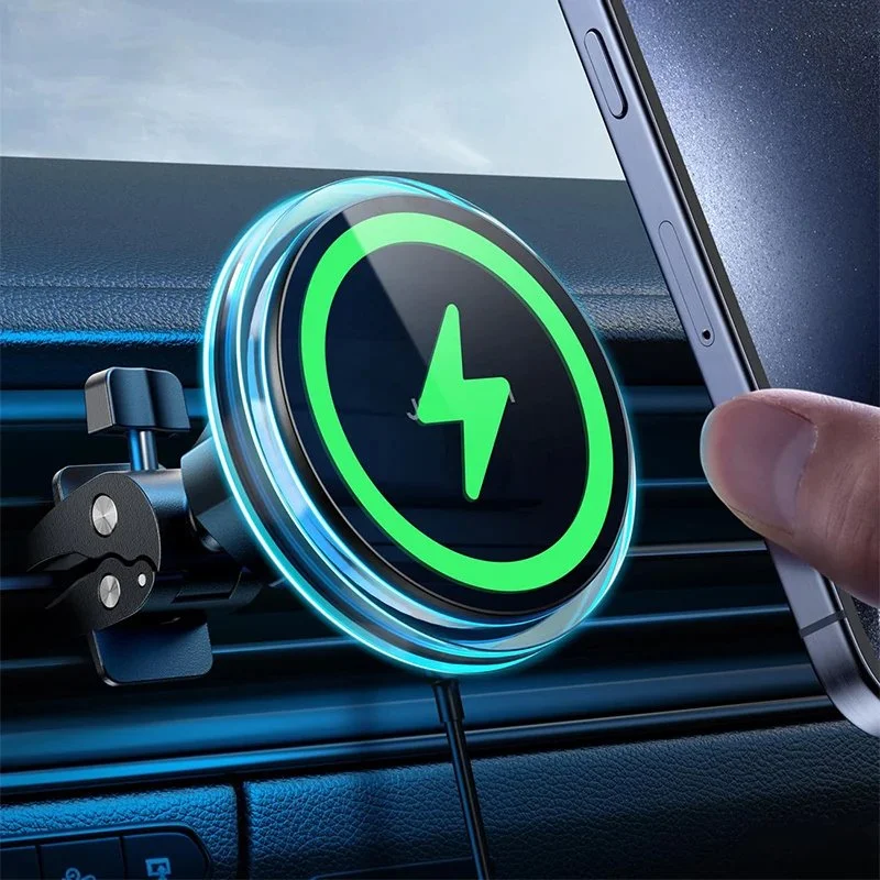 Magnetic Car Phone Holder with 15W Fast Wireless Charging for iPhones