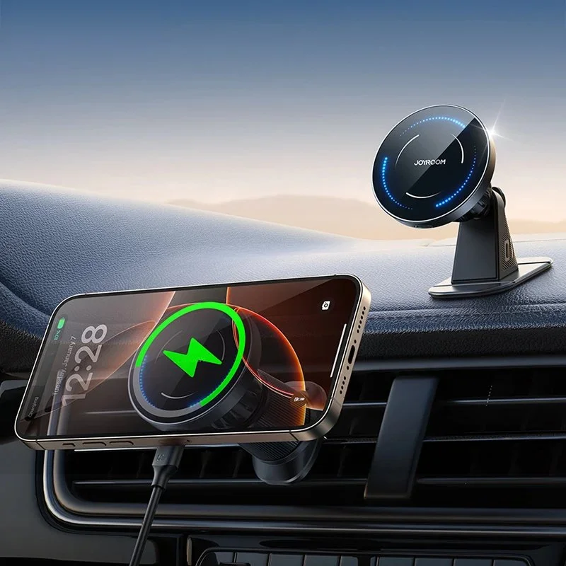 Magnetic Car Phone Holder with 15W Fast Wireless Charging and 360° Mount