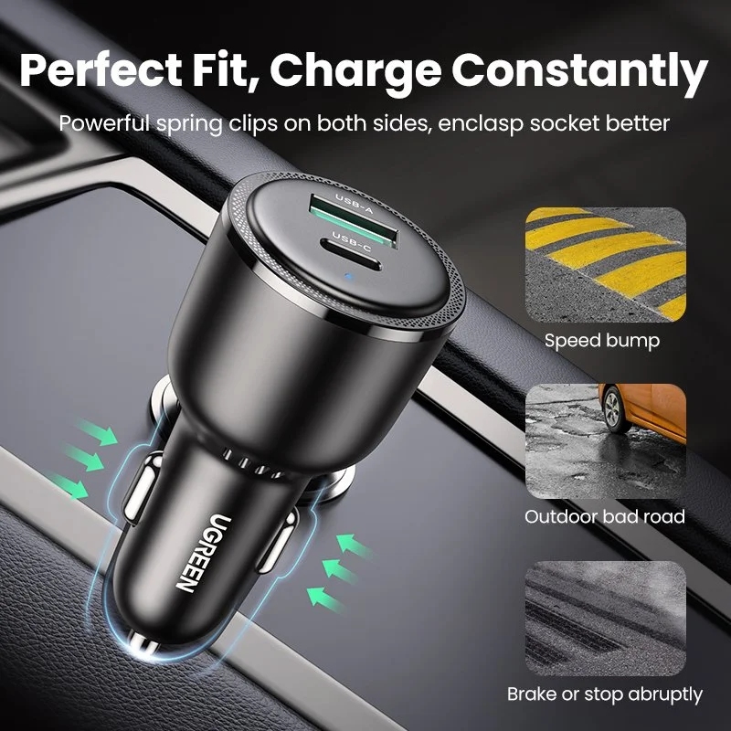 63W USB-C Car Charger with PD 3.0 QC 3.0 Fast Charging for iPhone & Android