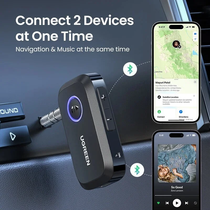 Bluetooth 5.3 Car Audio Receiver Adapter with 3.5mm AUX Jack