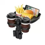 360° Rotating Car Food Tray with Dual Cup Holder and Adjustable Mount