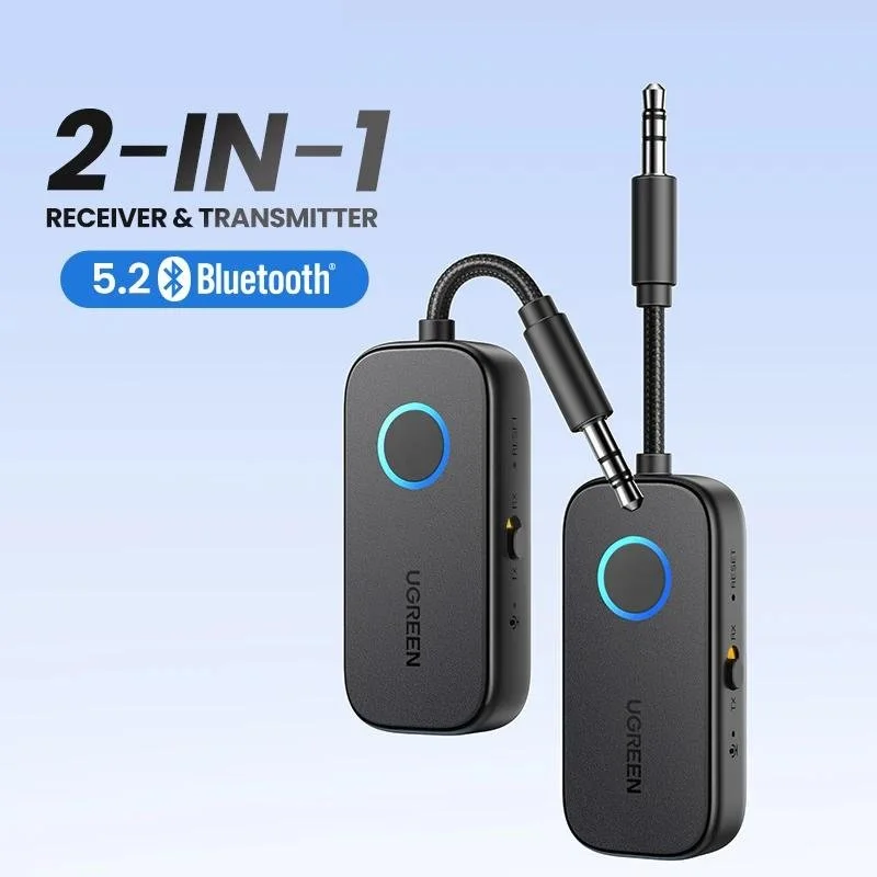 2-in-1 Bluetooth Audio Adapter with 3.5mm Jack for Car, TV, Flight & More