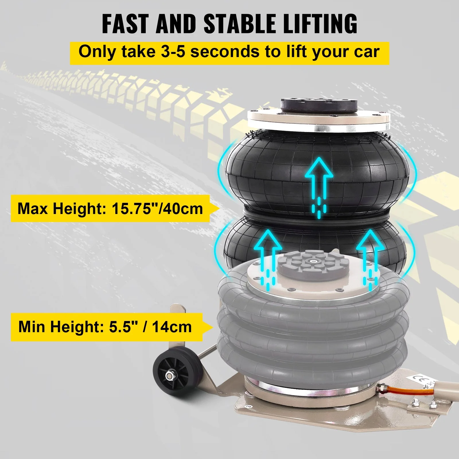5 Ton Triple Bag Air Jack with Long Handle – Heavy Duty Pneumatic Car Lifter