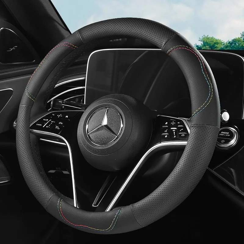 Punched Leather Steering Wheel Cover – Durable, All-Season Fit 14.5-15 Inch