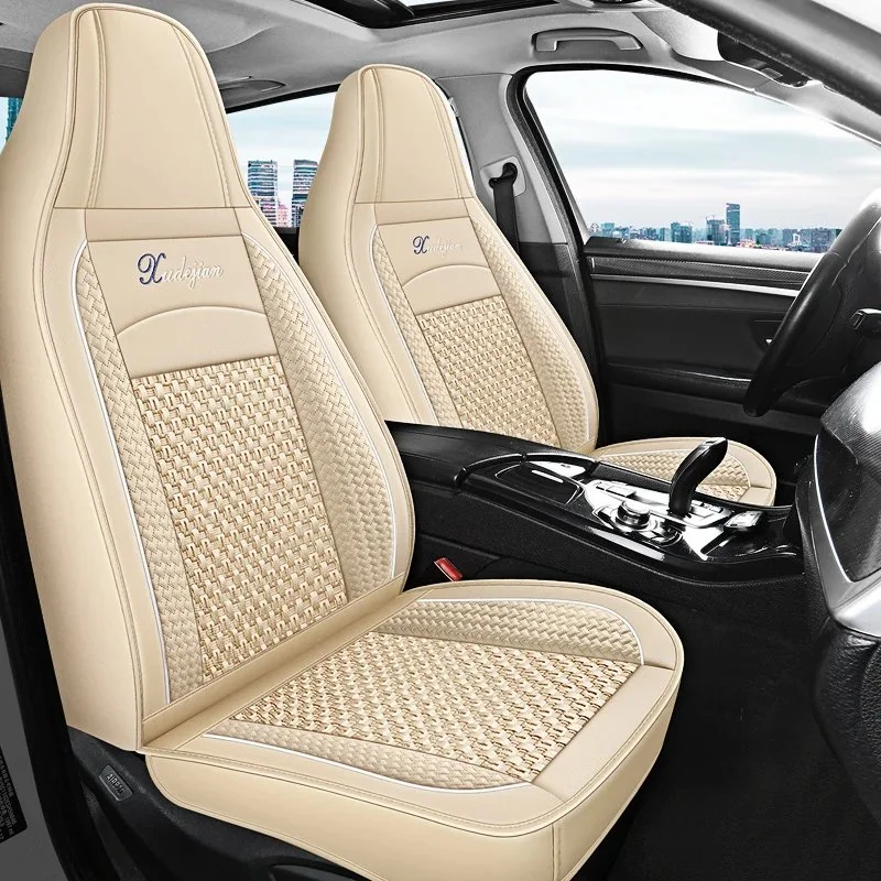 2pcs Universal Front Car Seat Covers - Breathable Mesh & PU Leather, All-Season Fit