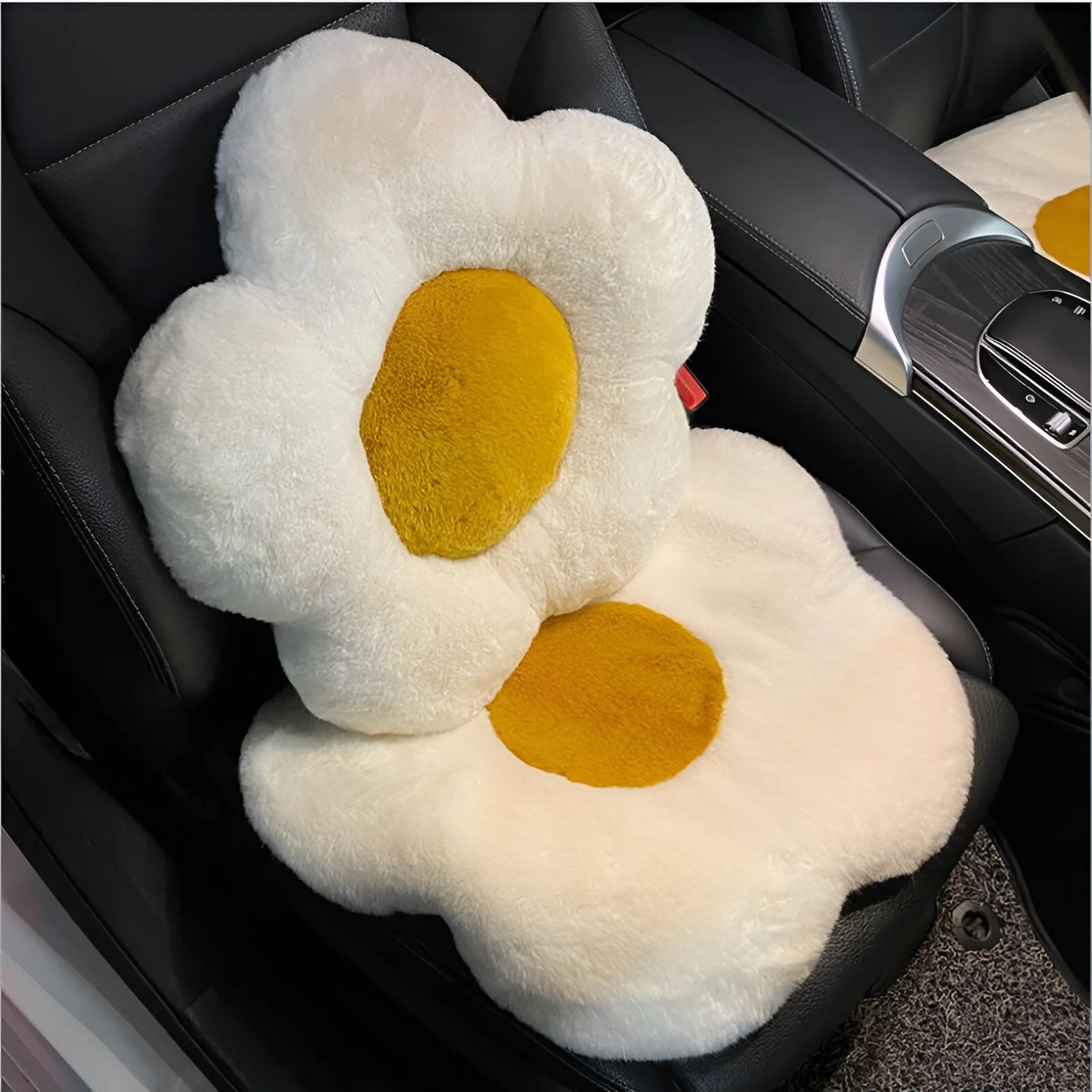 Cartoon Plush Poached Egg Car Seat Cushion - Comfortable Heightening Pad