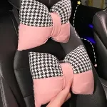 Luxury Cotton Flax Bowknot Car Neck & Lumbar Pillow Set
