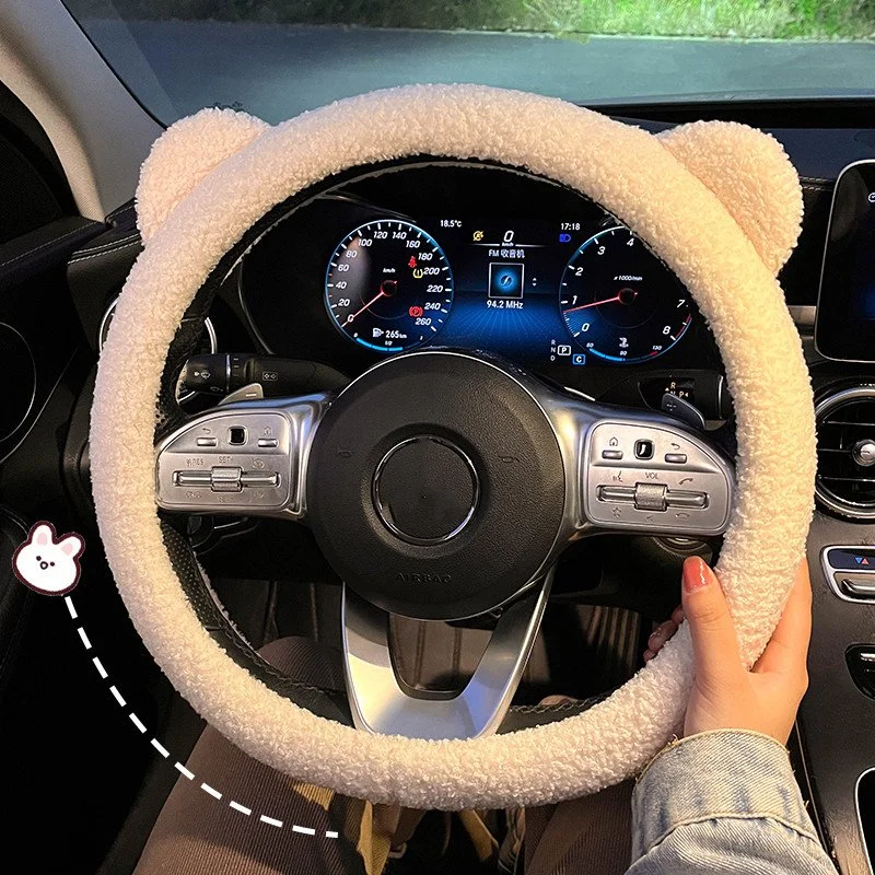 Plush Bear Ear Steering Wheel Cover