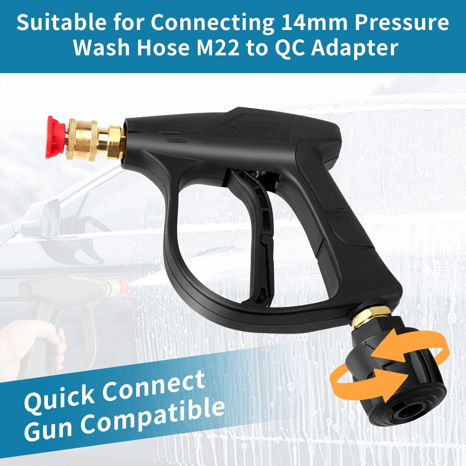 High Pressure Washer Gun 4350 PSI with 7 Nozzle Tips & Quick Connector